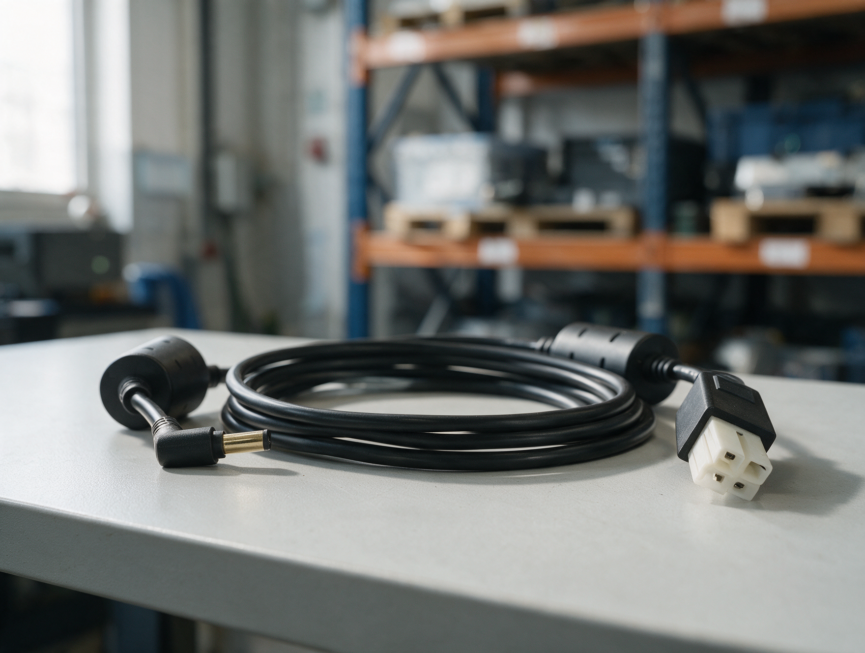 Power cable linking the mains brick to a Zebra RFD40 charging post